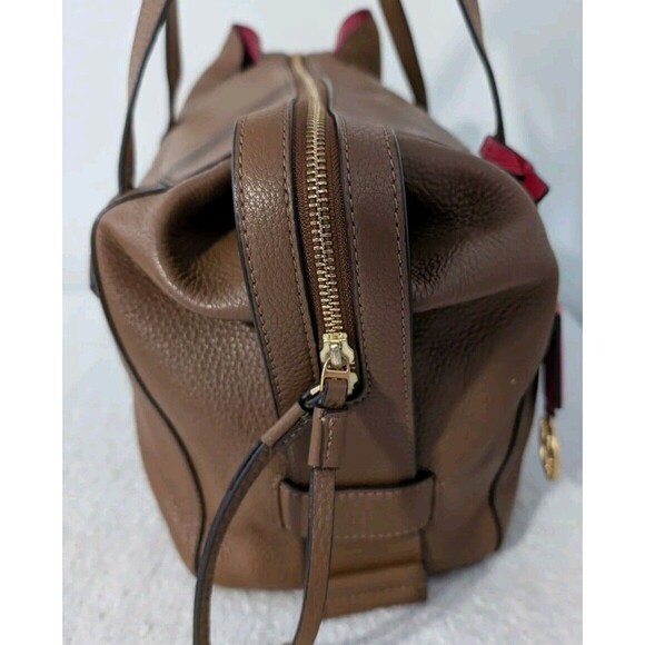 Tory Burch Perry Leather Satchel Bag Brown Moose w/ Red Interior - Picture 11 of 13